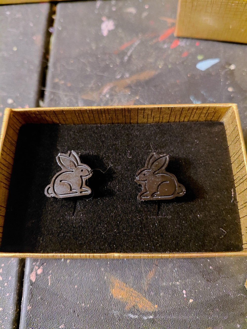 Black Rabbit Enamel Stud Earrings - Cute Animal Earrings